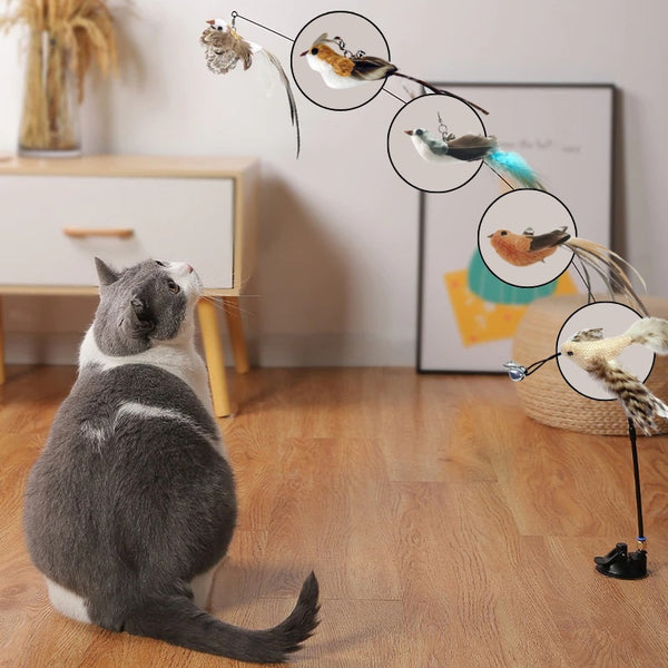 Interactive Bird Toy for Cats: Natural Feathers and Wand for Stimulating Playtime