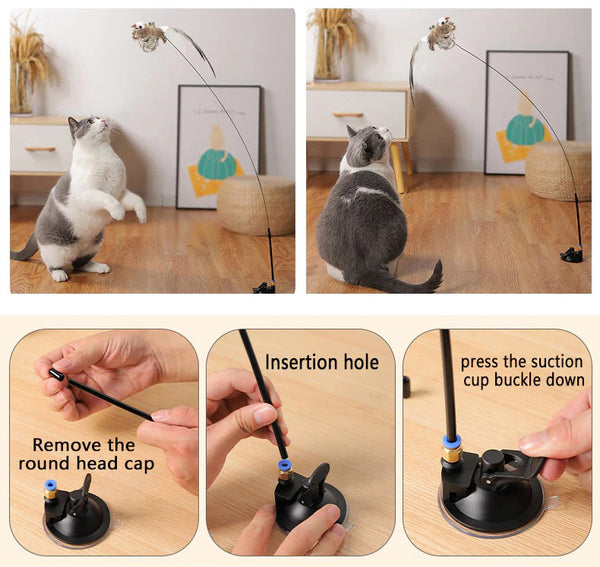 Interactive Bird Toy for Cats: Natural Feathers and Wand for Stimulating Playtime